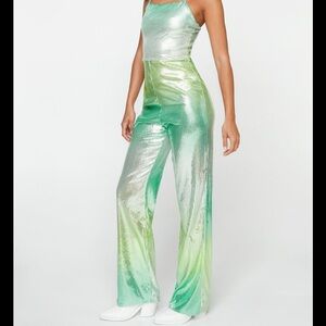 Nasty Gal Green and Silver Metallic Jumpsuit